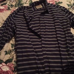 Navy and grey striped button down shirt
